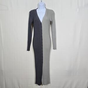 Staud Gray Shoko Colorblock Body-Con Sweater Dress Medium